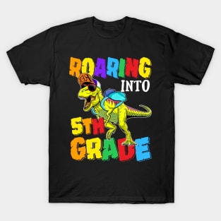 Roaring Into 5th Grade Dinosaur Back To School T-Shirt